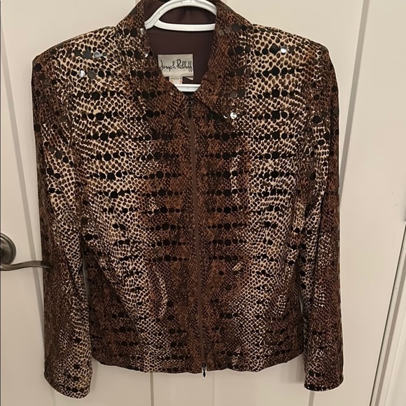 Joseph Ribkoff Brown Snakeskin Sparkly Blazer, Made in Canada, size 10 - Picture 1 of 7